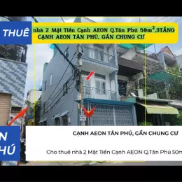 Cho thuê nhà 2 Mặt Tiền Cạnh AEON Q.Tân Phú 50m²,3TẦNG, 14Triệu