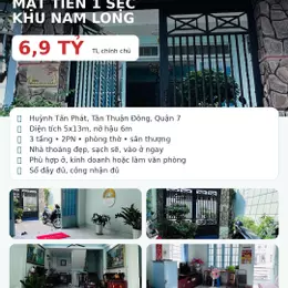 NHÀ 3 TẦNG MẶT TIỀN 1 SẸC NAM LONG Q7 – 6,9 TỶ TL