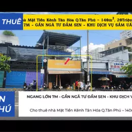 Cho thuê nhà Mặt Tiền Kênh Tân Hóa Q.Tân Phú–140m², 20Triệu