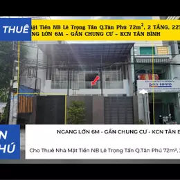 📣📣Cho Thuê Nhà Mặt Tiền NB Lê Trọng Tấn Q.Tân Phú 72m², 2 TẦNG, 22Triệu