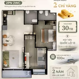 Bán căn hộ chung cư 74m2 2PN 2WC mặt tiền QL13