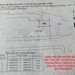 CHÍNH CHỦ CẦN BÁN ĐẤT BIỆT THỰ ĐẸP – GIÁ TỐT –TẠI KDC Phú Nhuận, Phường Thới An, Quận 12, TP.HCM