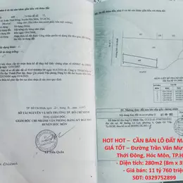 HOT HOT –  CẦN BÁN LÔ ĐẤT MẶT TIỀN – GIÁ TỐT – Đường Trần Văn Mười, Xuân Thới Đông, Hóc Môn, TP.HCM