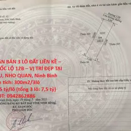HOT HOT –CẦN BÁN 3 LÔ ĐẤT LIỀN KỀ – MẶT TIỀN QUỐC LỘ 12B – VỊ TRÍ ĐẸP TẠI QUỲNH LƯU, NHO QUAN,
