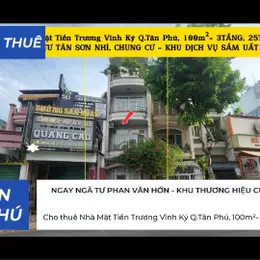 Cho thuê Nhà Mặt Tiền Trương Vĩnh Ký Q.Tân Phú, 100m²- 3TẦNG, 25Triệu