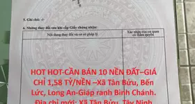 HOT HOT-CẦN BÁN 10 NỀN ĐẤT–GIÁ CHỈ 1,58 TỶ/NỀN –Xã Tân Bửu, Bến Lức, Long An-Giáp ranh Bình Chánh