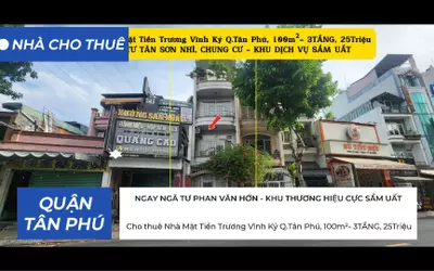 Cho thuê Nhà Mặt Tiền Trương Vĩnh Ký Q.Tân Phú, 100m²- 3TẦNG, 25Triệu
