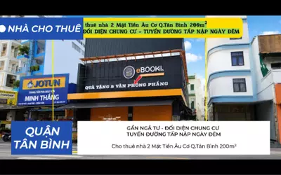 Cho thuê nhà 2 Mặt Tiền Âu Cơ 200m² , NGANG LỚN 10M - GẦN NGÃ TƯ - ĐỐI DIỆN CHUNG CƯ