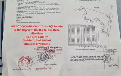 GIÁ TỐT CHO NHÀ ĐẦU TƯ - Cơ Hội Sở Hữu Lô Đất Đẹp Vị Trí Đắc Địa Tại Phú Quốc, Kiên Giang