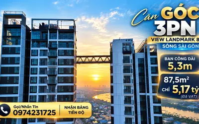 Căn Góc 3PN Giá Rẻ Nhì The Emerald 68 - Ban Công Dài 5,3m Với View Landmark 81, Sông Sài Gòn