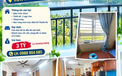 Bán Nhanh Căn 2 Ngủ View Trực Diện Hồ Thanh Hà Giá 3 Tỷ